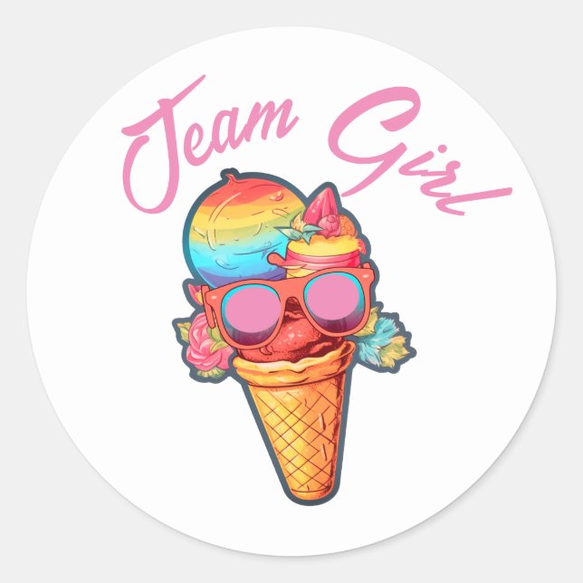 Sticker Rond Team Girl Gender Revevela Party Vote Glace Cream (Devant)
