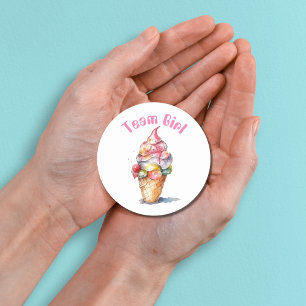 Sticker Rond Team Girl Gender Revevela Party Vote Glace Cream