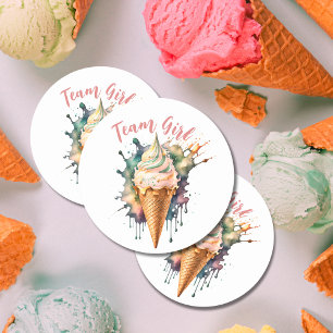 Sticker Rond Team Girl Gender Revevela Party Vote Glace Cream