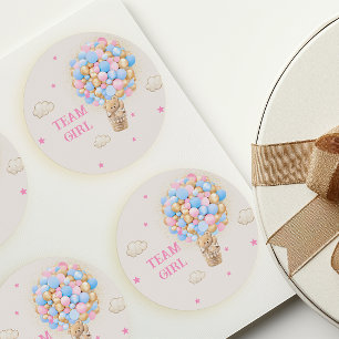 Sticker Rond Team Girl Genre Révéler Teddy Bear Balloons rose