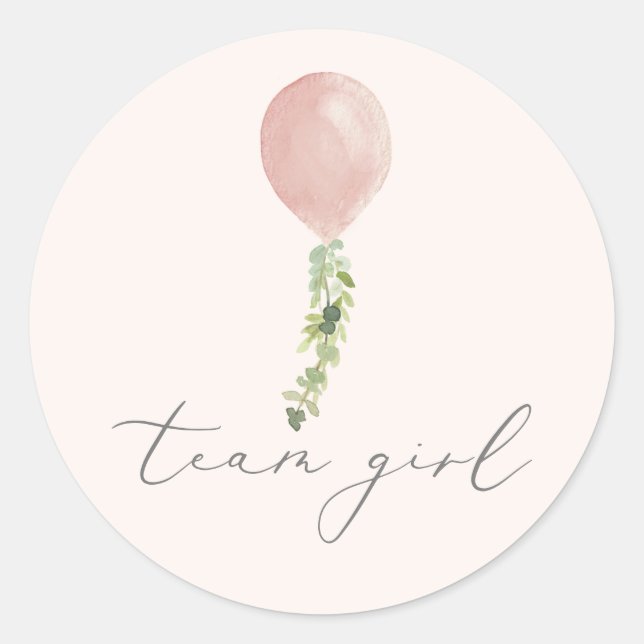 Sticker Rond Team Girl Pink Balloon Calligraphie Genre Révélati (Devant)