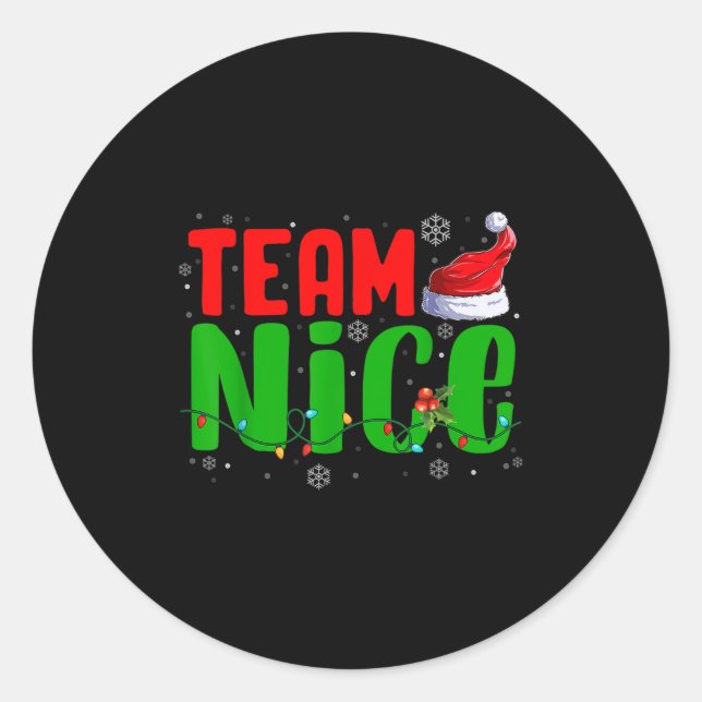 Sticker Rond Team Naughty Nice Santa Hat Funny Christmas Matchi (Devant)