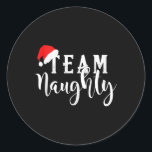 Sticker Rond Team Naughty - Team Nice Funny Christmas Couple Ma<br><div class="desc">Team Naughty - Team Nice Funny Christmas Couple Débardeur correspondant</div>