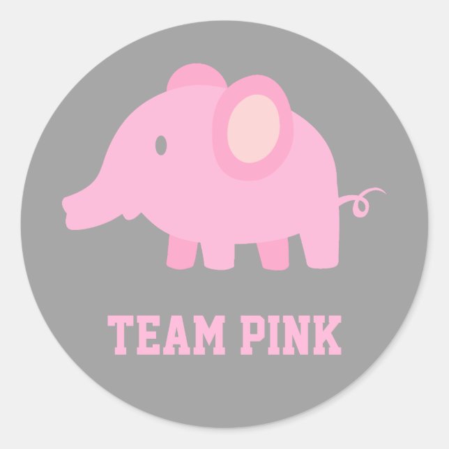 Sticker Rond Team Pink, Baby Girl Elephant, Gender Revevela Par (Devant)