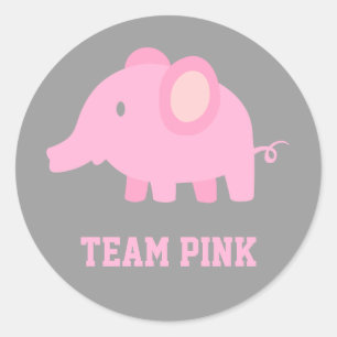 Sticker Rond Team Pink, Baby Girl Elephant, Gender Revevela Par