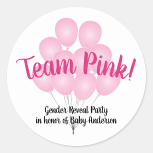 Sticker Rond Team Pink Balloons Genre Reveine Party Blanc