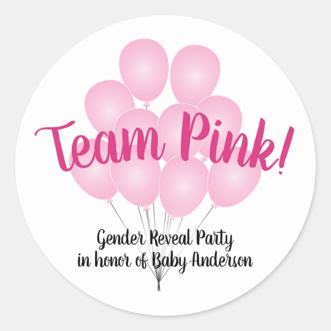 Sticker Rond Team Pink Balloons Genre Reveine Party Blanc (Devant)