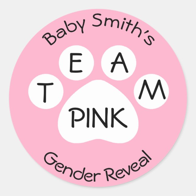 Sticker Rond Team Pink Empreinte de patte Gender Revela (Devant)