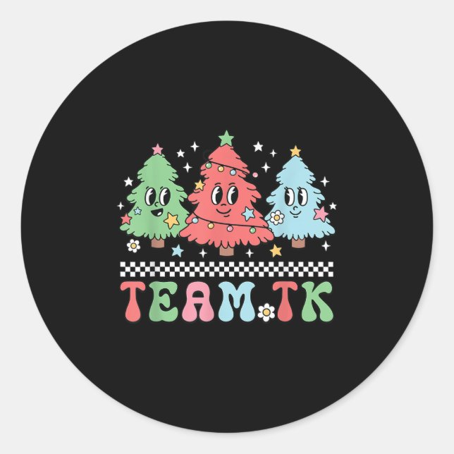 Sticker Rond Team Tk Teacher Christmas Sweater Retro Xmas Tree  (Devant)