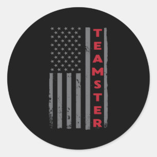 Sticker Rond Teamster American Flag Patriotique Truck Driver Us