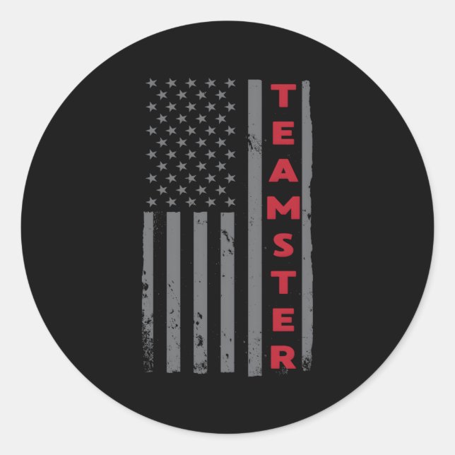 Sticker Rond Teamster American Flag Patriotique Truck Driver Us (Devant)