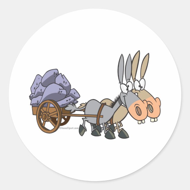 Sticker Rond teamwork ânes mules caricature (Devant)