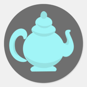 Sticker Rond Teapot Aqua et Grey