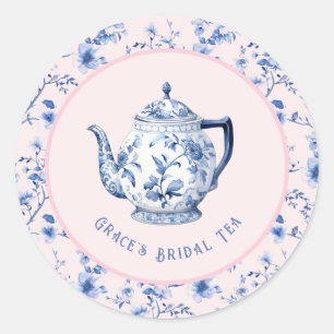 Sticker Rond Teapot Chinoiserie rose et bleu   Thé nuptial