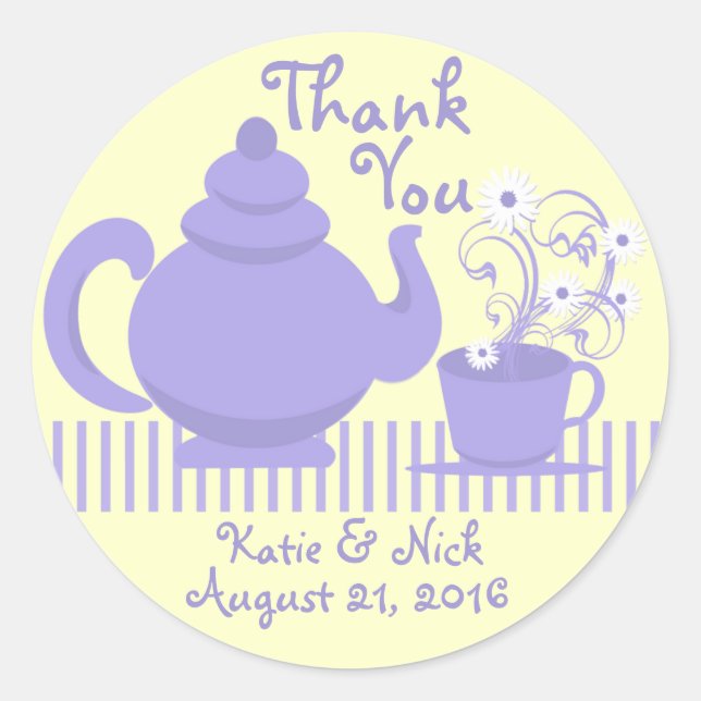 Sticker Rond Teapot et marguerites violettes (Devant)