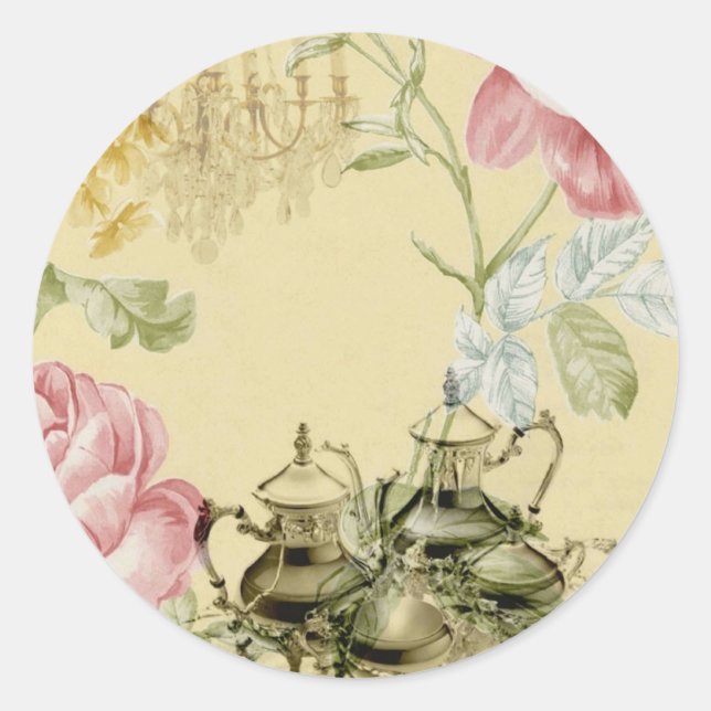 Sticker Rond Teapot Tea Party Paris Floral (Devant)