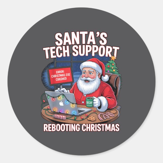 Sticker Rond Tech Rebooting Support Santa s Shirt (Devant)