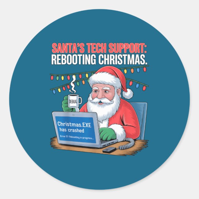 Sticker Rond Tech Santa Rebooting s Support Smile (Devant)