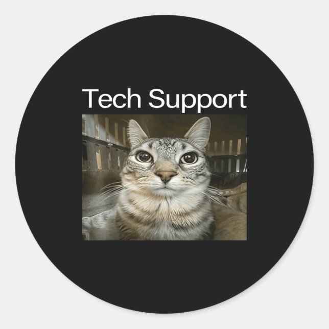 Sticker Rond Tech Suprt Silly Staring Cat Meme Gen Alpha Humor  (Devant)