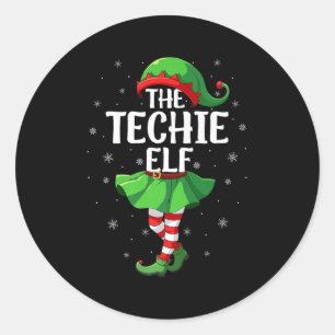 Sticker Rond Techie Elf Noël Filles Femmes Elf Squad Xmas Fa