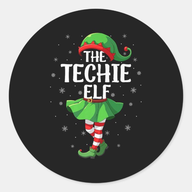 Sticker Rond Techie Elf Noël Filles Femmes Elf Squad Xmas Fa (Devant)