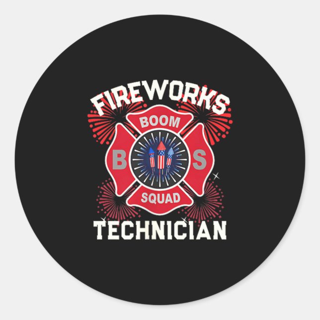 Sticker Rond Technicien de feux d'artifice drôle sécurité de l' (Devant)