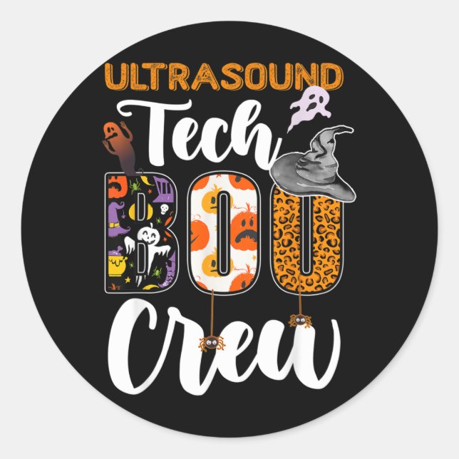 Sticker Rond Technicien échographie Boo Crew Drôle Halloween (Devant)