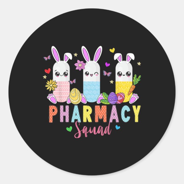 Sticker Rond Technicien en pharmacie Bunny Jour de Pâques Techn (Devant)