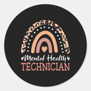 Sticker Rond Technicien en santé mentale Leopard Rainbow