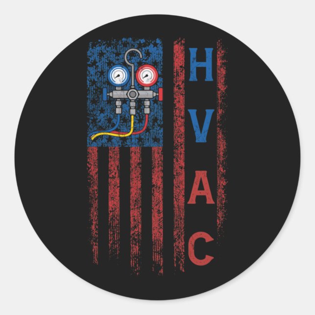 Sticker Rond Technicien HVAC American Flag USA Vintage (Devant)