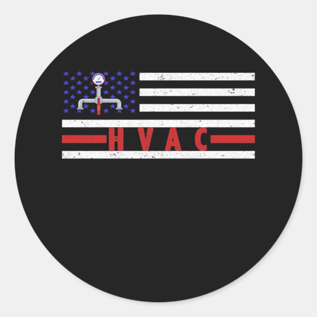 Sticker Rond Technicien HVAC Hommes Drapeau américain États-Uni (Devant)