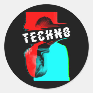 Sticker Rond Techno Glitch Bass Music Party DJ