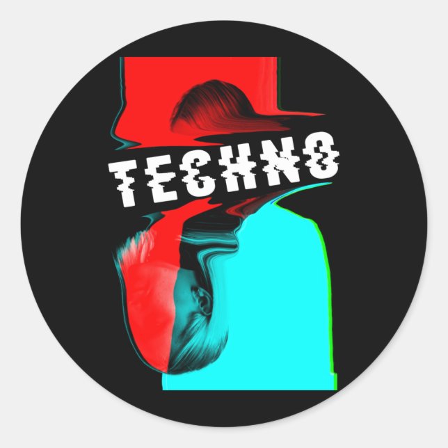 Sticker Rond Techno Glitch Bass Music Party DJ (Devant)