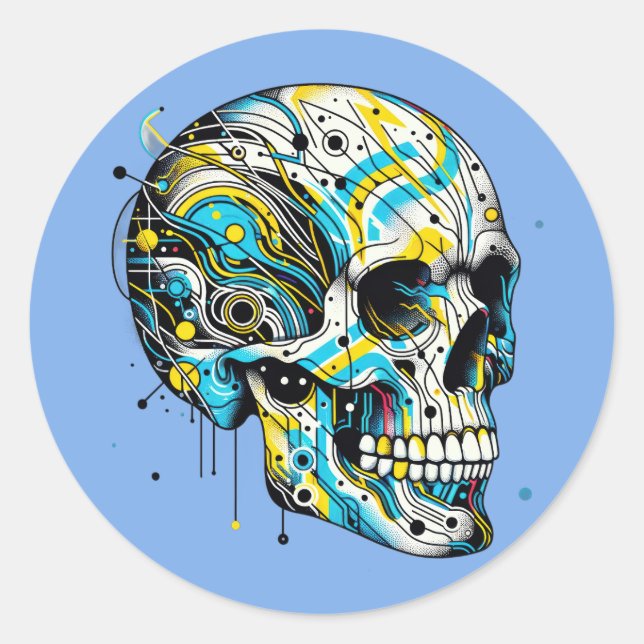 Sticker Rond Techno Pulse Skull (Devant)