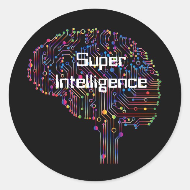 Sticker Rond Technologie de super intelligence (Devant)
