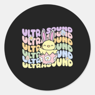 Sticker Rond Technologue échographie groovy Bunny Chick œufs Pâ