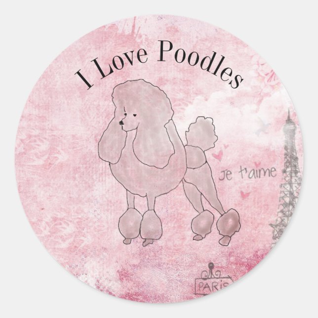 Sticker Rond Teckels que j'aime rose (Devant)