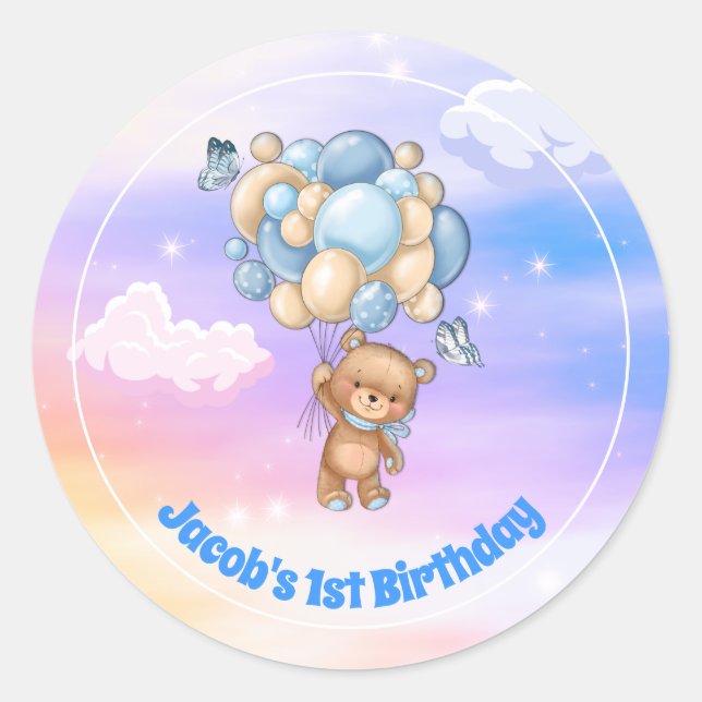 Sticker Rond Teddy Bear 1er anniversaire (Devant)