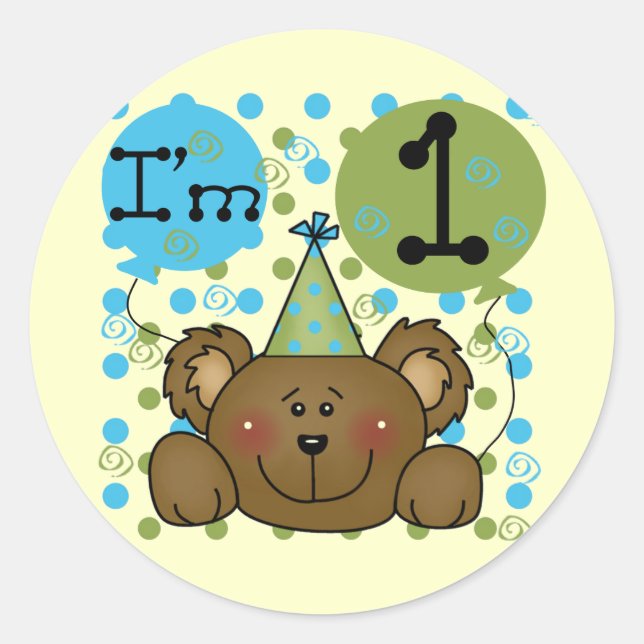 Sticker Rond Teddy Bear 1er Anniversaire Tshirts et cadeaux (Devant)