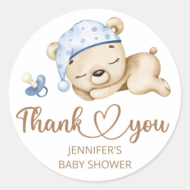 Sticker Rond Teddy Bear Baby Baby shower garçon (Devant)