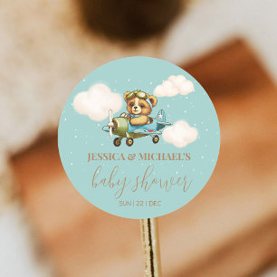Sticker Rond Teddy Bear Baby Baby shower pilote avion