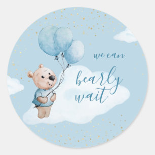 Sticker Rond Teddy Bear Baby shower Gold Blue