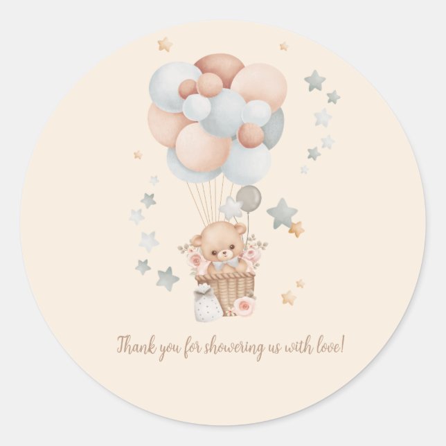Sticker Rond Teddy Bear Baby shower merci (Devant)