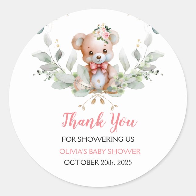 Sticker Rond Teddy Bear Baby shower Merci Favoriser (Devant)