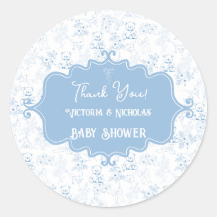 Sticker Rond Teddy Bear Baby shower Toile Merci bleu