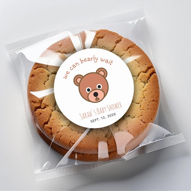 Sticker Rond Teddy Bear Baby Shower We Can Bearly Wait Simple (Créateur téléchargé)