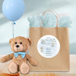 Sticker Rond Teddy Bear Balloons Garçon Bearly Wait Baby shower