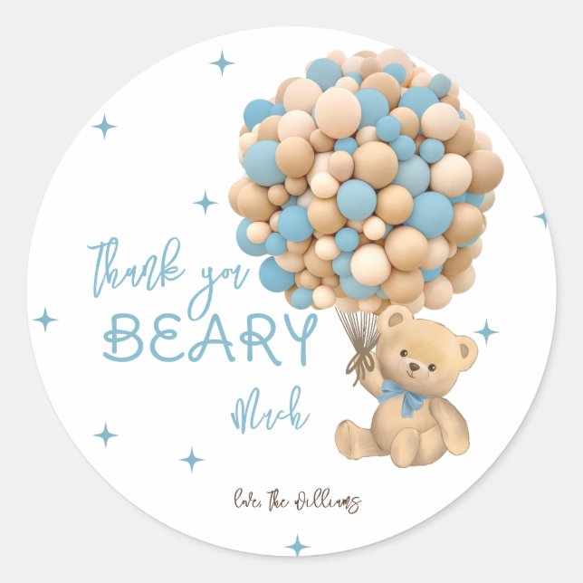Sticker Rond Teddy Bear Boho Baby Boy Douche Merci (Devant)