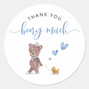 Sticker Rond Teddy Bear Boy Anniversaire Merci Béary beaucoup