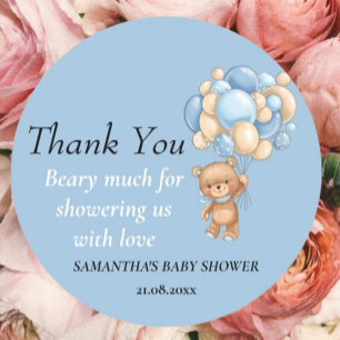 Sticker Rond Teddy Bear Boy Baby shower Merci thème